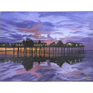 Realism Oil‎ Painting Original Sunset On The Dock 24”x18” Unframed Signed